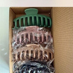 Elegant Hair Claw Clips Set - Green, Pink, Brown